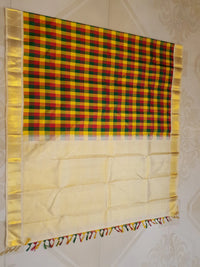 2G Pure Kanjivaram Silk Saree in Multicolour Checks with Rich Gold Zari Border | Silkmark Certified