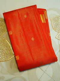 2G Pure Kanjivaram Silk Saree in Chilli Red with Gold Zari Peacock Buttas | Silkmark Certified