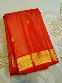 2G Pure Kanjivaram Silk Saree in Chilli Red with Gold Zari Peacock Buttas | Silkmark Certified