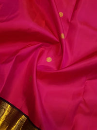 2G Pure Korvai  Kanjivaram Silk Saree in Rani Pink with Brown Antique Gold Zari Peacock Butta Border and Buttas | Silkmark Certified