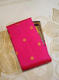 2G Pure Korvai  Kanjivaram Silk Saree in Rani Pink with Brown Antique Gold Zari Peacock Butta Border and Buttas | Silkmark Certified