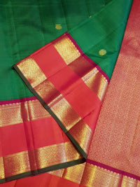 2G Pure Kanjivaram Silk Saree in Emerald Green with Red Korvai Border and Rich Gold Zari | Silkmark Certified