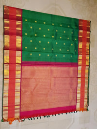 2G Pure Kanjivaram Silk Saree in Emerald Green with Red Korvai Border and Rich Gold Zari | Silkmark Certified