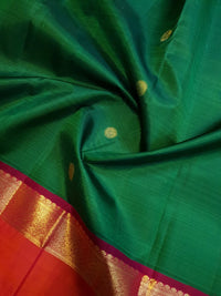2G Pure Kanjivaram Silk Saree in Emerald Green with Red Korvai Border and Rich Gold Zari | Silkmark Certified