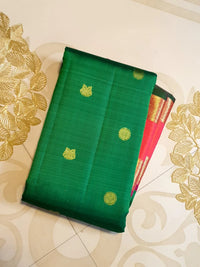 2G Pure Kanjivaram Silk Saree in Emerald Green with Red Korvai Border and Rich Gold Zari | Silkmark Certified