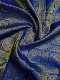 2G  Pure Kanjivaram Silk Saree in Royal Blue with Gold Zari Horse Butta and Rich Floral Border | Silkmark Certified