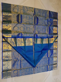 2G  Pure Kanjivaram Silk Saree in Royal Blue with Gold Zari Horse Butta and Rich Floral Border | Silkmark Certified