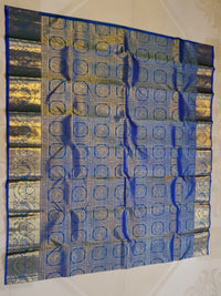 2G  Pure Kanjivaram Silk Saree in Royal Blue with Gold Zari Horse Butta and Rich Floral Border | Silkmark Certified