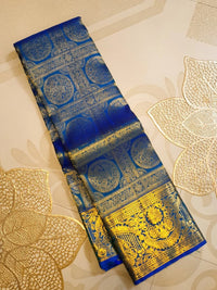 2G  Pure Kanjivaram Silk Saree in Royal Blue with Gold Zari Horse Butta and Rich Floral Border | Silkmark Certified