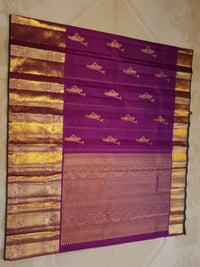 2G Pure Zari Kanjivaram Silk Saree in Rich Purple with Aandal Buttas and Traditional Horse Zari Border | Silkmark Certified