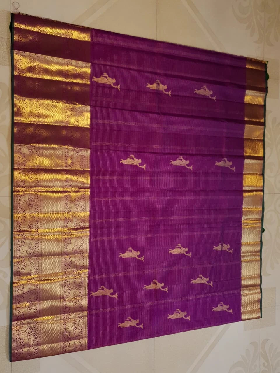 2G Pure Zari Kanjivaram Silk Saree in Rich Purple with Aandal Buttas and Traditional Horse Zari Border | Silkmark Certified