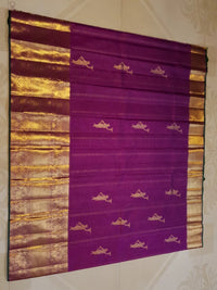 2G Pure Zari Kanjivaram Silk Saree in Rich Purple with Aandal Buttas and Traditional Horse Zari Border | Silkmark Certified