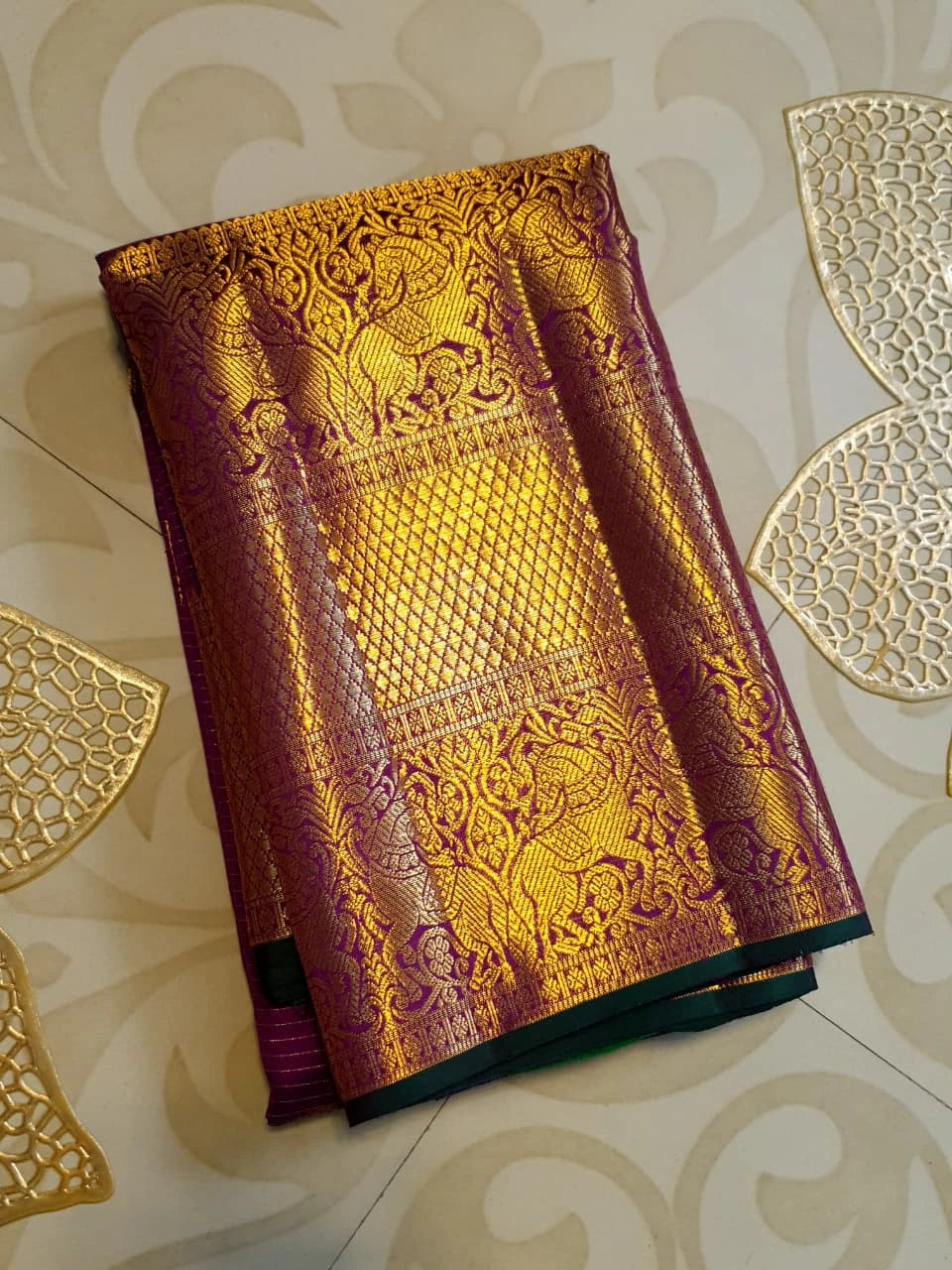 2G Pure Zari Kanjivaram Silk Saree in Rich Purple with Aandal Buttas and Traditional Horse Zari Border | Silkmark Certified