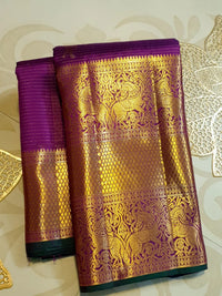 2G Pure Zari Kanjivaram Silk Saree in Rich Purple with Aandal Buttas and Traditional Horse Zari Border | Silkmark Certified