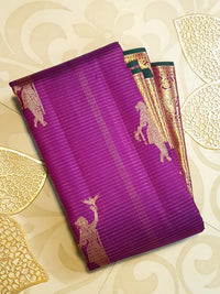2G Pure Zari Kanjivaram Silk Saree in Rich Purple with Aandal Buttas and Traditional Horse Zari Border | Silkmark Certified