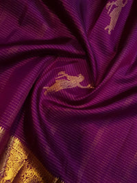 2G Pure Zari Kanjivaram Silk Saree in Rich Purple with Aandal Buttas and Traditional Horse Zari Border | Silkmark Certified