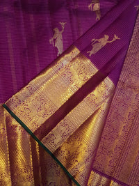 2G Pure Zari Kanjivaram Silk Saree in Rich Purple with Aandal Buttas and Traditional Horse Zari Border | Silkmark Certified