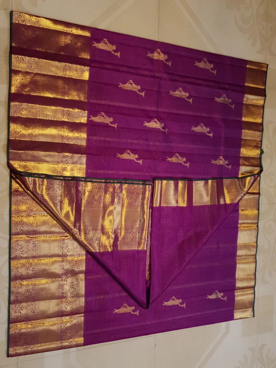 2G Pure Zari Kanjivaram Silk Saree in Rich Purple with Aandal Buttas and Traditional Horse Zari Border | Silkmark Certified