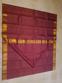 2G Pure Kanjivaram Silk Saree in Deep Maroon with All-Over Gold Zari Buttas and Traditional Peacock Zari Border | Silkmark Certified