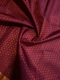 2G Pure Kanjivaram Silk Saree in Deep Maroon with All-Over Gold Zari Buttas and Traditional Peacock Zari Border | Silkmark Certified