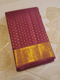 2G Pure Kanjivaram Silk Saree in Deep Maroon with All-Over Gold Zari Buttas and Traditional Peacock Zari Border | Silkmark Certified