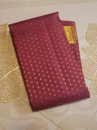 2G Pure Kanjivaram Silk Saree in Deep Maroon with All-Over Gold Zari Buttas and Traditional Peacock Zari Border | Silkmark Certified