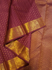 2G Pure Kanjivaram Silk Saree in Deep Maroon with All-Over Gold Zari Buttas and Traditional Peacock Zari Border | Silkmark Certified