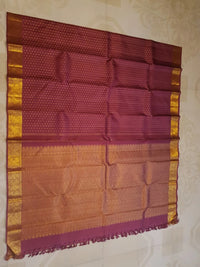2G Pure Kanjivaram Silk Saree in Deep Maroon with All-Over Gold Zari Buttas and Traditional Peacock Zari Border | Silkmark Certified
