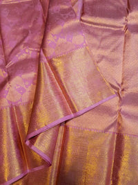 2G Pure Kanjivaram Silk Saree in Lavender Pink with Rich Gold Zari Floral Jangla Weave and Traditional Zari Border | Silkmark Certified