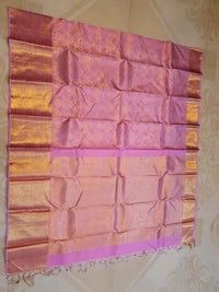 2G Pure Kanjivaram Silk Saree in Lavender Pink with Rich Gold Zari Floral Jangla Weave and Traditional Zari Border | Silkmark Certified