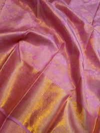 2G Pure Kanjivaram Silk Saree in Lavender Pink with Rich Gold Zari Floral Jangla Weave and Traditional Zari Border | Silkmark Certified