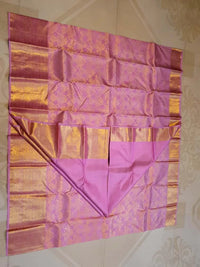 2G Pure Kanjivaram Silk Saree in Lavender Pink with Rich Gold Zari Floral Jangla Weave and Traditional Zari Border | Silkmark Certified