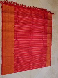 2G Pure Kanjivaram Silk Saree in Rich Red with Gold Zari Stripes & Traditional Paisley Border | Silkmark Certified