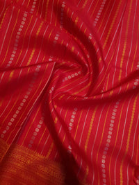 2G Pure Kanjivaram Silk Saree in Rich Red with Gold Zari Stripes & Traditional Paisley Border | Silkmark Certified