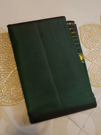 2G Pure Zari Kanjivaram Silk Saree in Deep Bottle Green with Traditional Gold Zari Peacock Border | Silkmark Certified