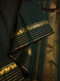 2G Pure Zari Kanjivaram Silk Saree in Deep Bottle Green with Traditional Gold Zari Peacock Border | Silkmark Certified