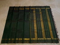 2G Pure Zari Kanjivaram Silk Saree in Deep Bottle Green with Traditional Gold Zari Peacock Border | Silkmark Certified