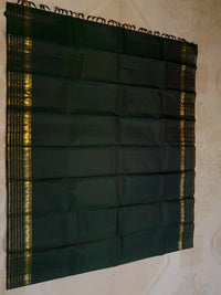 2G Pure Zari Kanjivaram Silk Saree in Deep Bottle Green with Traditional Gold Zari Peacock Border | Silkmark Certified