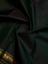2G Pure Zari Kanjivaram Silk Saree in Deep Bottle Green with Traditional Gold Zari Peacock Border | Silkmark Certified