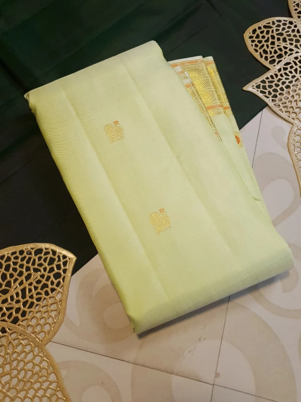 2G  Pure Kanjivaram Silk Saree in Pastel Green with Traditional Gold Zari Peacock Buttas and Rich Zari Border | Silkmark Certified