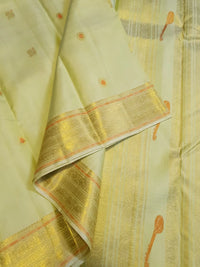 2G  Pure Kanjivaram Silk Saree in Pastel Green with Traditional Gold Zari Peacock Buttas and Rich Zari Border | Silkmark Certified