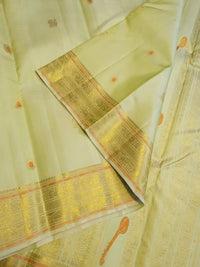 2G  Pure Kanjivaram Silk Saree in Pastel Green with Traditional Gold Zari Peacock Buttas and Rich Zari Border | Silkmark Certified