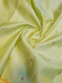 2G  Pure Kanjivaram Silk Saree in Pastel Green with Traditional Gold Zari Peacock Buttas and Rich Zari Border | Silkmark Certified