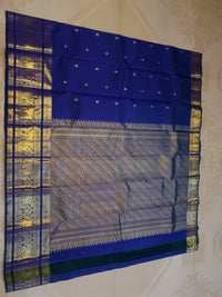 2G Pure Kanjivaram Silk Saree in Royal Blue with Gold Zari Elephant Border and Floral Pallu | Silkmark Certified