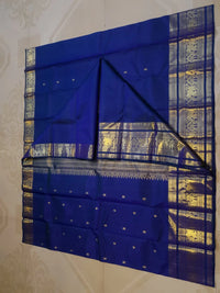 2G Pure Kanjivaram Silk Saree in Royal Blue with Gold Zari Elephant Border and Floral Pallu | Silkmark Certified