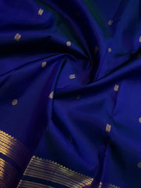 2G Pure Kanjivaram Silk Saree in Royal Blue with Gold Zari Elephant Border and Floral Pallu | Silkmark Certified