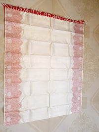 2G Pure Kanjivaram Silk Saree in Ivory White with Peach Floral Paisley Zari Border | Silkmark Certified
