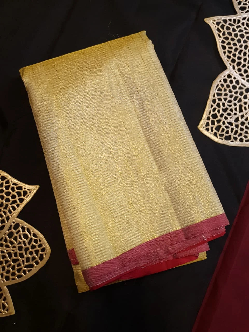 2G Pure Kanjivaram Silk Saree in Golden Yellow with Rich Orange-Gold Zari Pallu and Maroon Contrast Edges | Silkmark Certified
