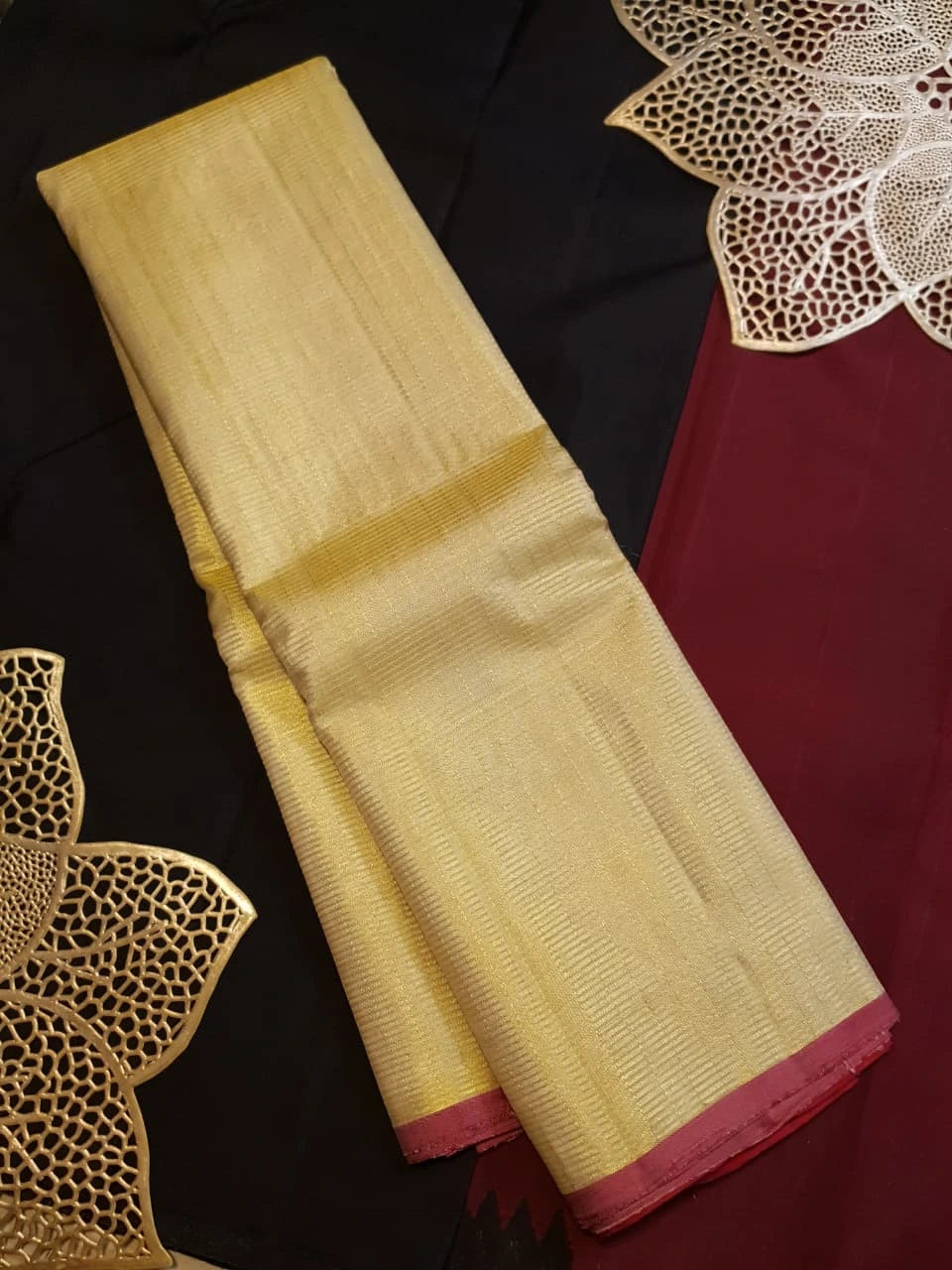 2G Pure Kanjivaram Silk Saree in Golden Yellow with Rich Orange-Gold Zari Pallu and Maroon Contrast Edges | Silkmark Certified