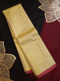 2G Pure Kanjivaram Silk Saree in Golden Yellow with Rich Orange-Gold Zari Pallu and Maroon Contrast Edges | Silkmark Certified